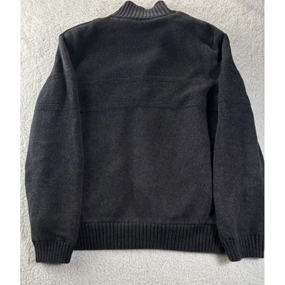 Vintage BOSTON TRADERS 100% Pure Wool Sweater Blue Sz L‎ Cable Chunky Full Zip